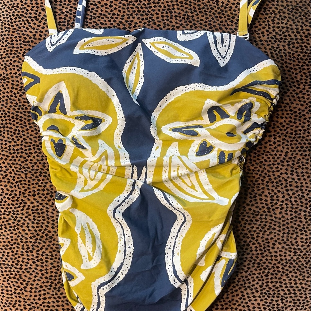 Anthropologie Blue and Yellow Floral One Piece Swimsuit